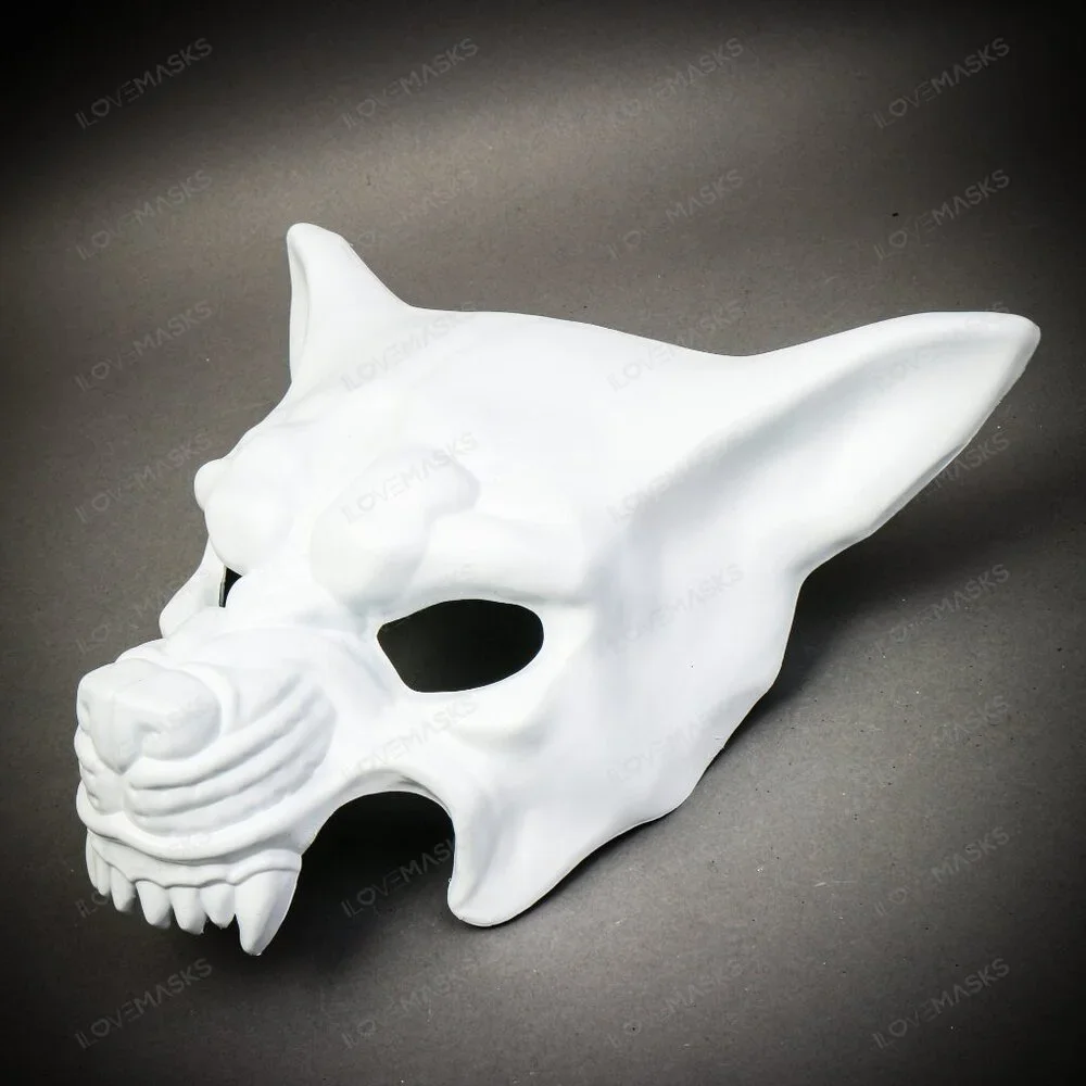 Halloween Party Mask | White Angry Dog Wolf Masquerade Animal Face Mask Costume